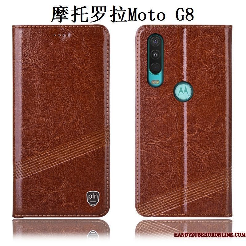 Hoesje Moto G8 Zakken Rood Anti-fall, Hoes Moto G8 Leer Telefoon