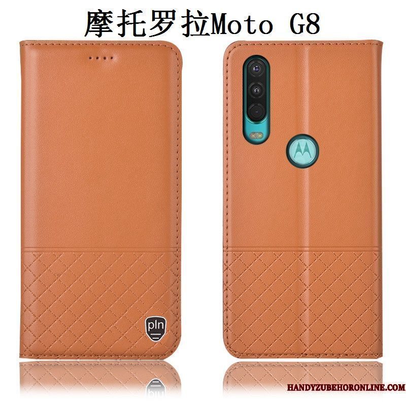 Hoesje Moto G8 Zakken Telefoon Anti-fall, Hoes Moto G8 Leer Bruin