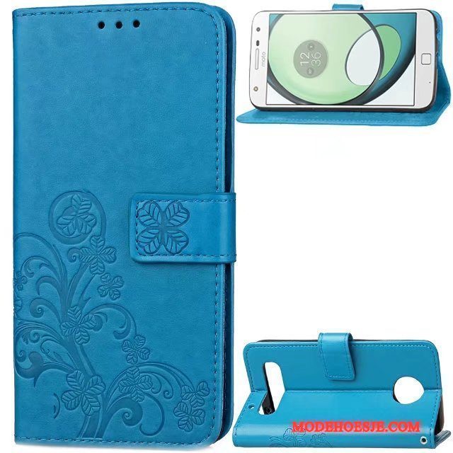 Hoesje Moto Z Play Leer Bedrijf Trend, Hoes Moto Z Play Folio Telefoon Blauw