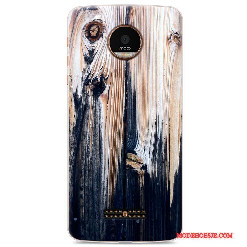 Hoesje Moto Z Zacht Telefoon Hout, Hoes Moto Z Zakken Anti-fall Donkerblauw