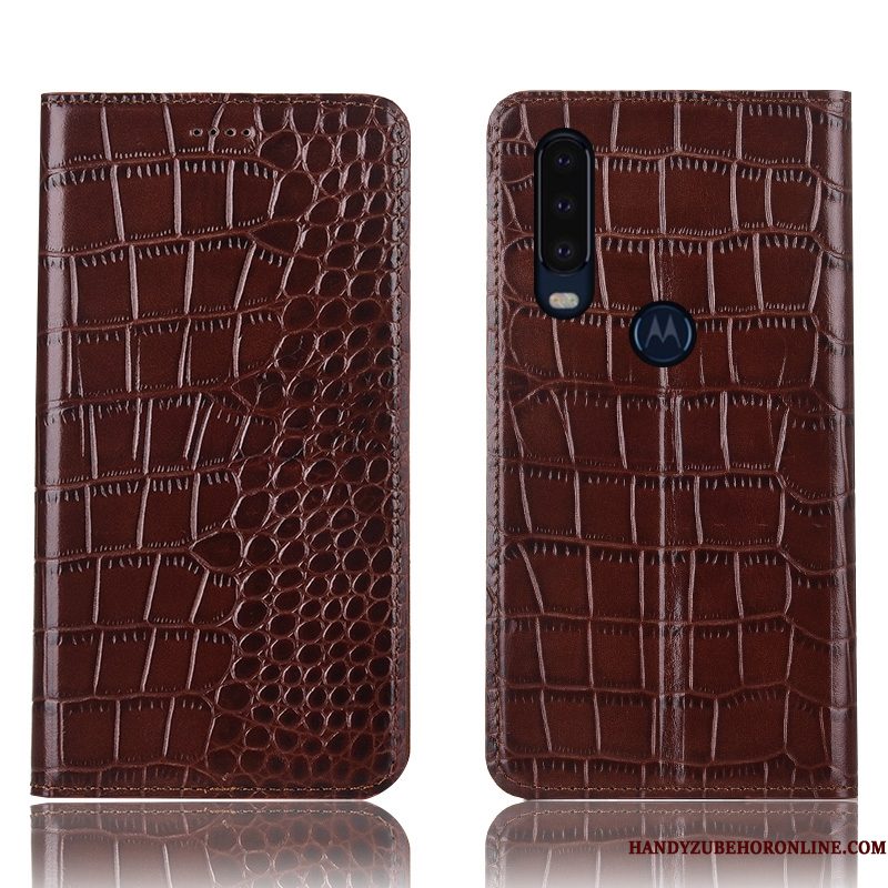 Hoesje Motorola One Action Leer Blauw Anti-fall, Hoes Motorola One Action Bescherming Krokodiltelefoon
