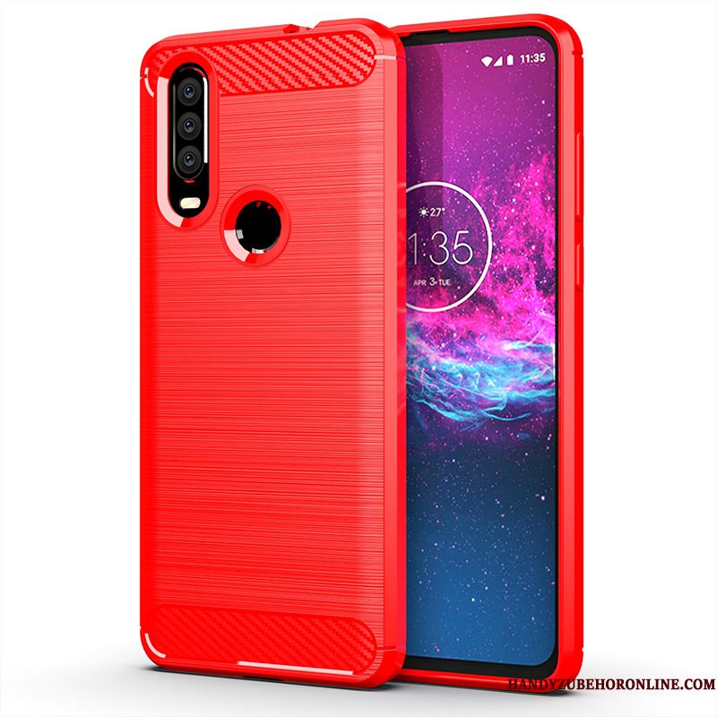 Hoesje Motorola One Action Zacht Rood Zijde, Hoes Motorola One Action Siliconen Patroon Anti-fall