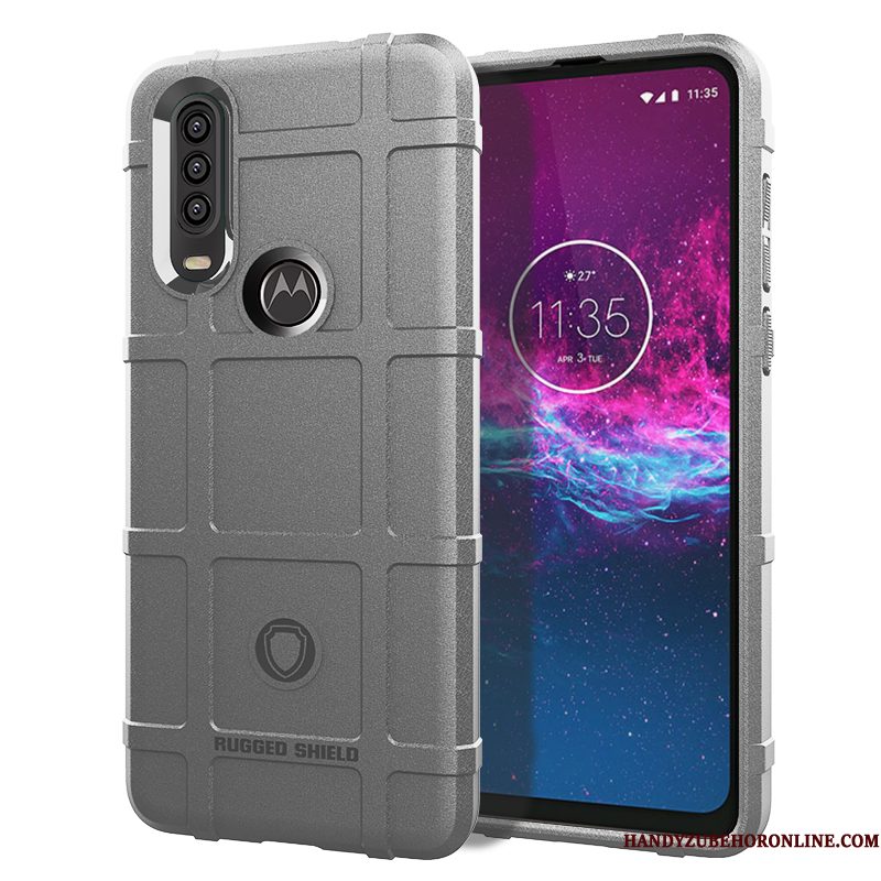 Hoesje Motorola One Action Zacht Telefoon Anti-fall, Hoes Motorola One Action Bescherming Pu Zwart