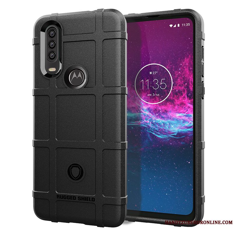 Hoesje Motorola One Action Zacht Telefoon Anti-fall, Hoes Motorola One Action Bescherming Pu Zwart