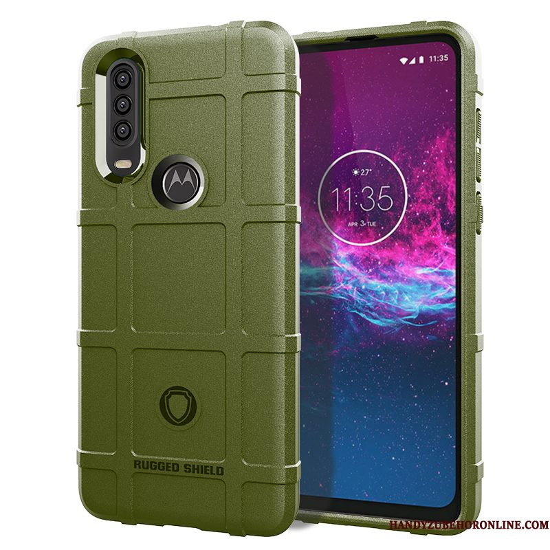 Hoesje Motorola One Action Zacht Telefoon Anti-fall, Hoes Motorola One Action Bescherming Pu Zwart