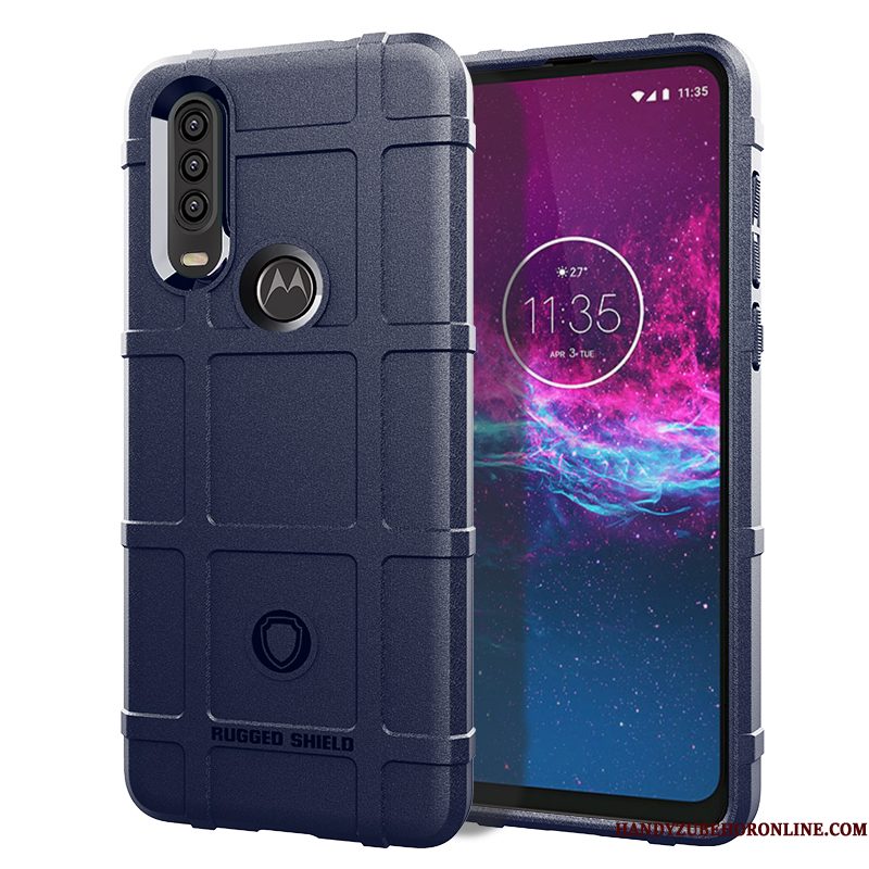 Hoesje Motorola One Action Zacht Telefoon Anti-fall, Hoes Motorola One Action Bescherming Pu Zwart