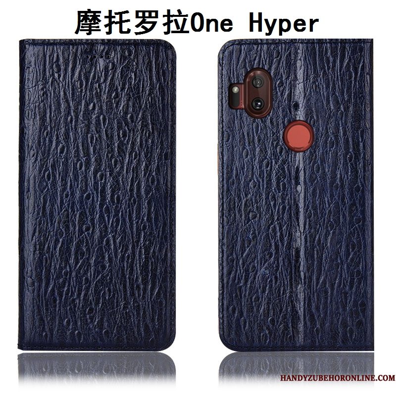 Hoesje Motorola One Hyper Bescherming Anti-fall Vogel, Hoes Motorola One Hyper Leer Patroon Donkerblauw