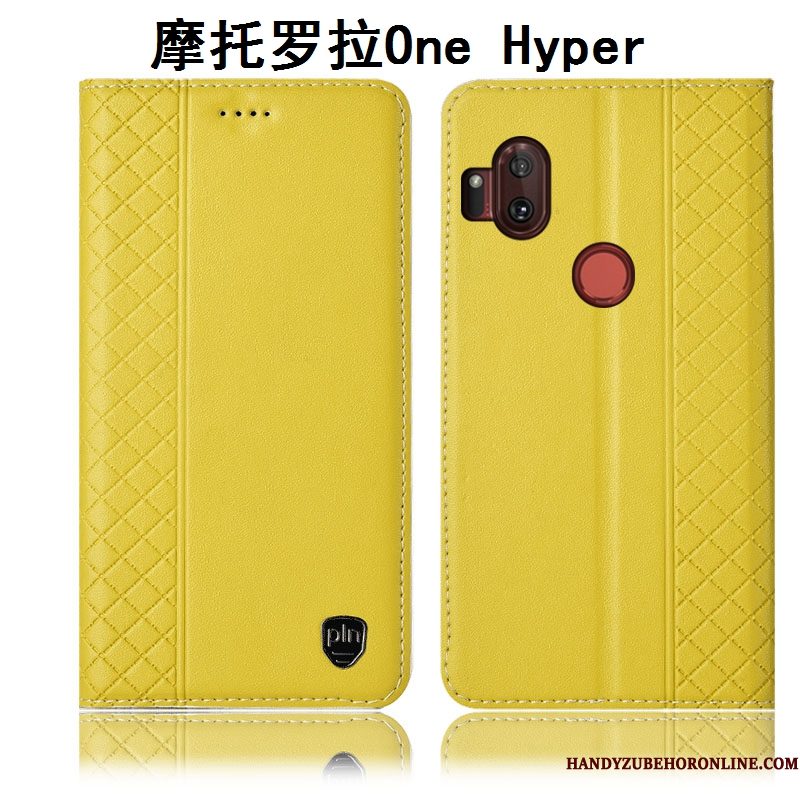 Hoesje Motorola One Hyper Folio Geeltelefoon, Hoes Motorola One Hyper Leer Anti-fall