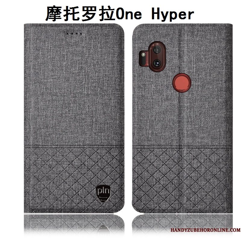 Hoesje Motorola One Hyper Folio Grijstelefoon, Hoes Motorola One Hyper Leer Katoen En Linnen Anti-fall