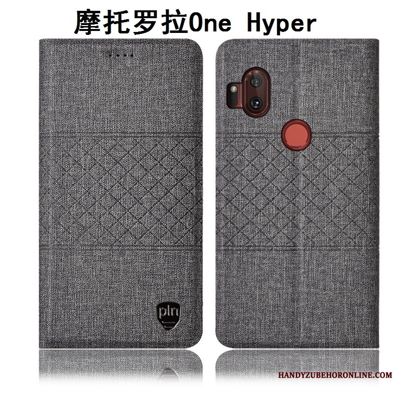 Hoesje Motorola One Hyper Leer Grijs Anti-fall, Hoes Motorola One Hyper Bescherming Katoen En Linnentelefoon