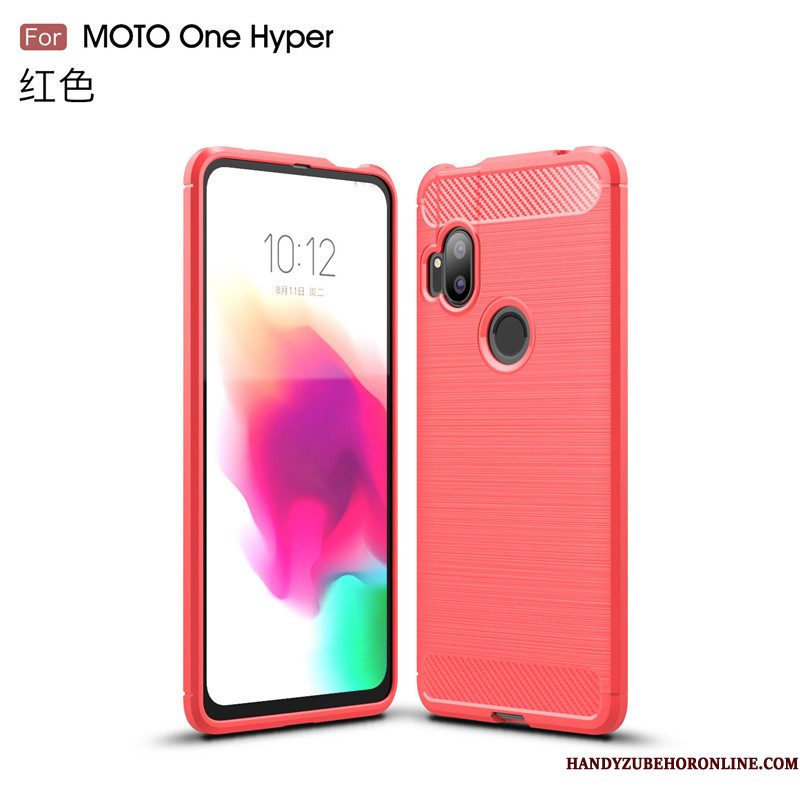 Hoesje Motorola One Hyper Zacht Telefoon Antislip, Hoes Motorola One Hyper Bescherming Rood Zijde