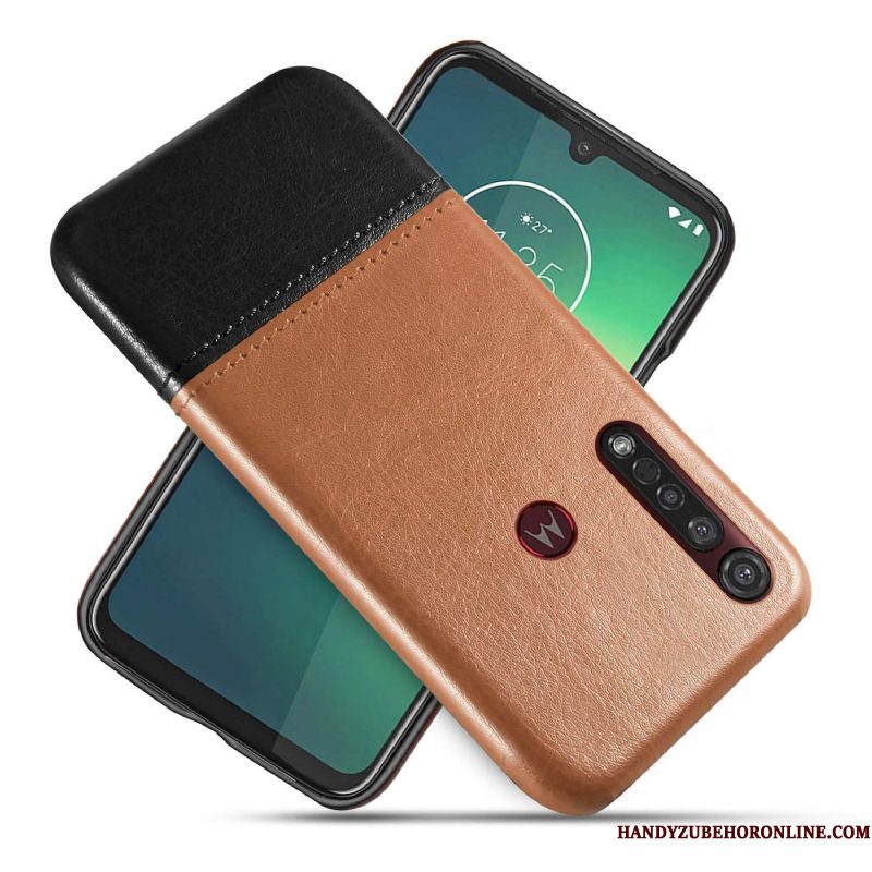 Hoesje Motorola One Macro Scheppend Bedrijftelefoon, Hoes Motorola One Macro Leer Zwart Twee Kleuren