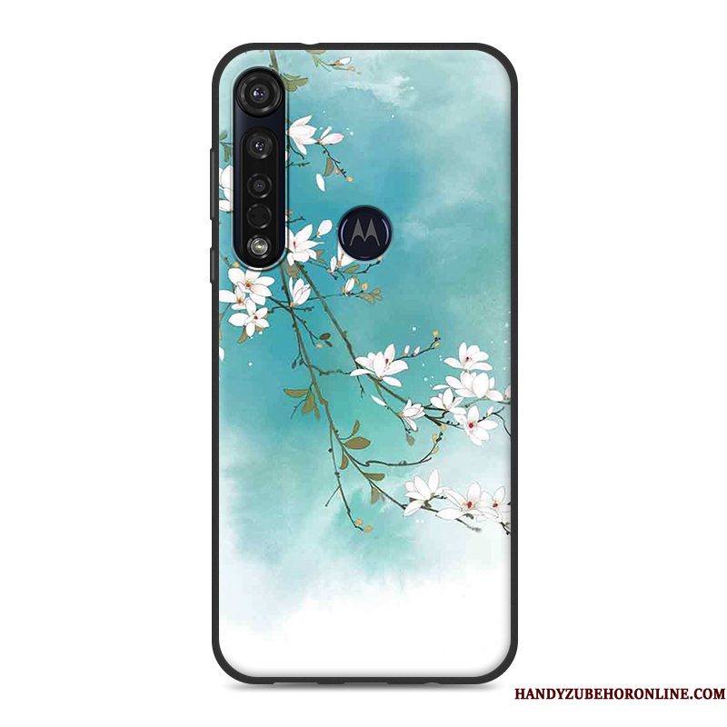 Hoesje Motorola One Macro Vintage Telefoon Blauw, Hoes Motorola One Macro Siliconen Anti-fall Chinese Stijl