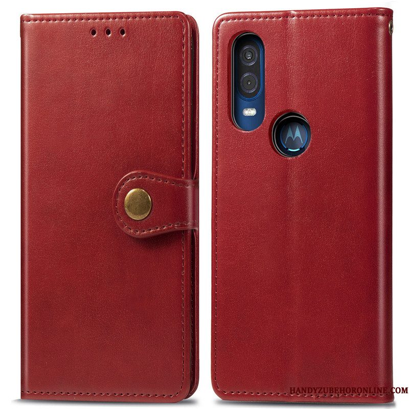 Hoesje Motorola One Vision Bescherming Effen Kleur Rood, Hoes Motorola One Vision Folio Telefoon Eenvoudige