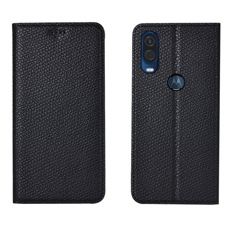 Hoesje Motorola One Vision Folio Telefoon Anti-fall, Hoes Motorola One Vision Zakken Donkerblauw Mesh