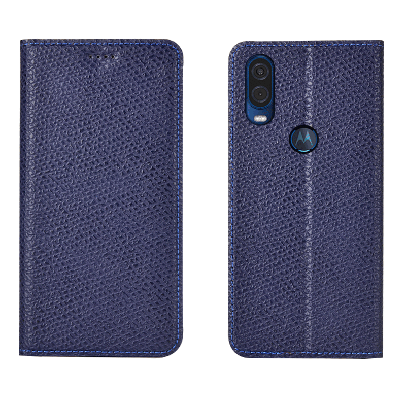 Hoesje Motorola One Vision Folio Telefoon Anti-fall, Hoes Motorola One Vision Zakken Donkerblauw Mesh