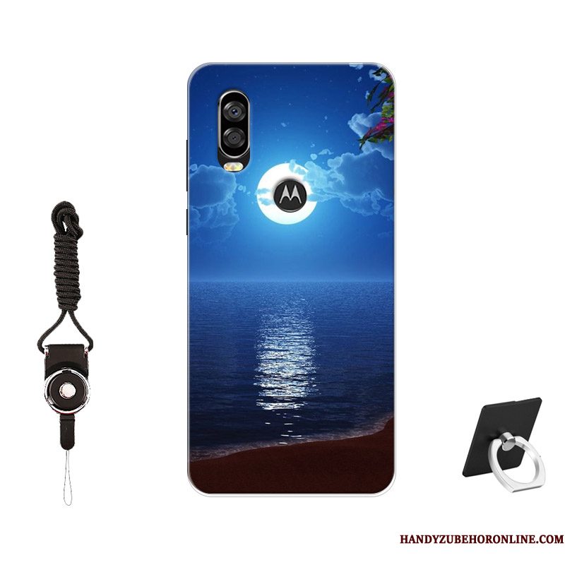 Hoesje Motorola One Vision Geschilderd Blauw Skärmskydd, Hoes Motorola One Vision Zacht Antislip Anti-fall