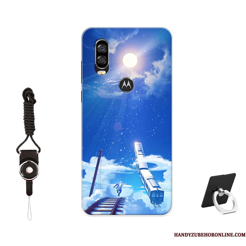 Hoesje Motorola One Vision Geschilderd Blauw Skärmskydd, Hoes Motorola One Vision Zacht Antislip Anti-fall