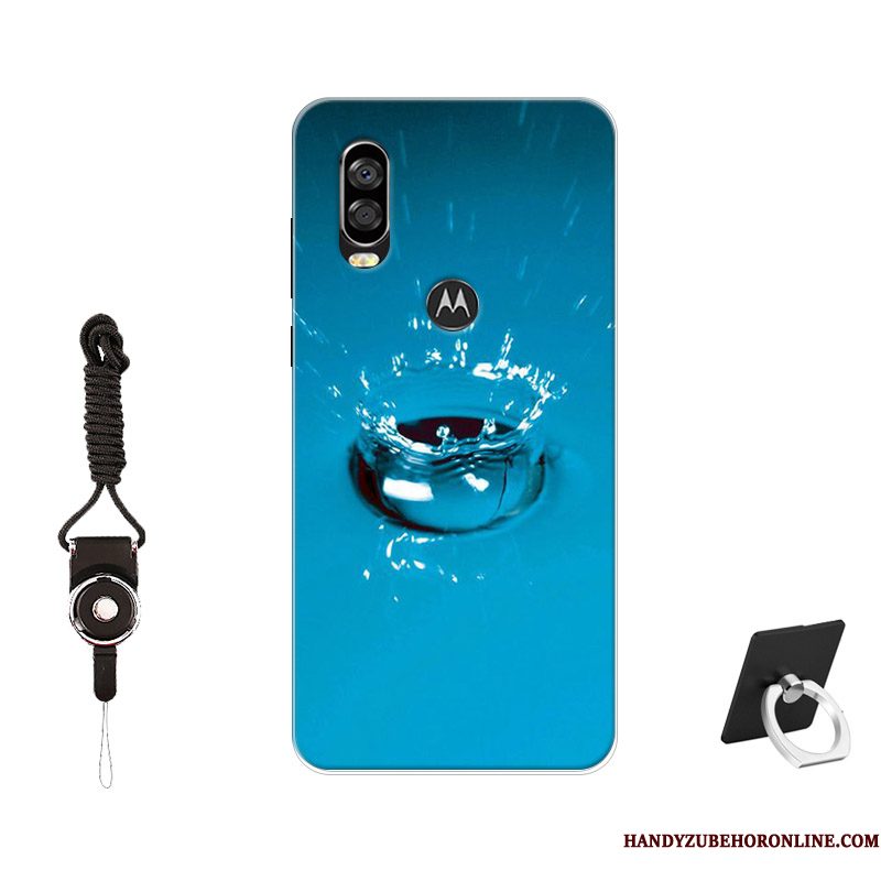 Hoesje Motorola One Vision Geschilderd Blauw Skärmskydd, Hoes Motorola One Vision Zacht Antislip Anti-fall