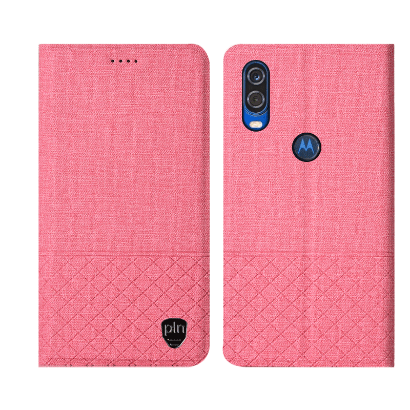 Hoesje Motorola One Vision Zakken Telefoon Katoen En Linnen, Hoes Motorola One Vision Bescherming Roze