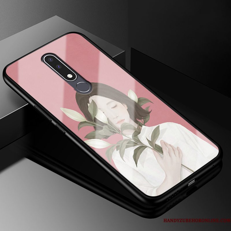 Hoesje Nokia 3.1 Plus Bescherming Telefoon Glas, Hoes Nokia 3.1 Plus Siliconen Roze Anti-fall