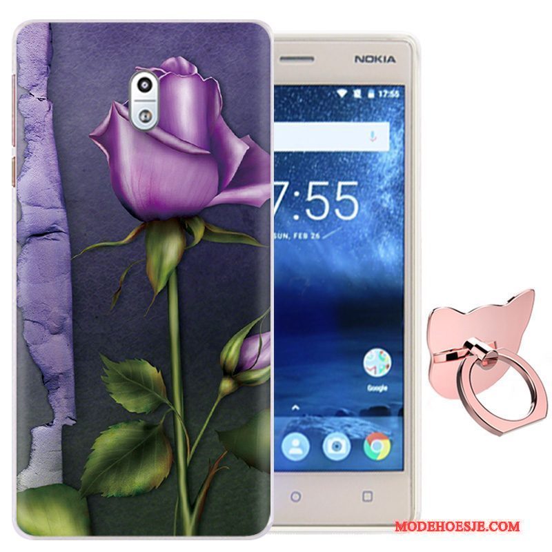 Hoesje Nokia 3 Spotprent Purper Klittenband, Hoes Nokia 3 Bescherming Ringtelefoon