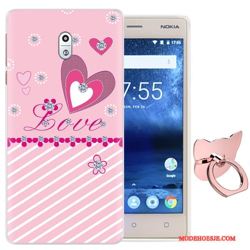 Hoesje Nokia 3 Spotprent Purper Klittenband, Hoes Nokia 3 Bescherming Ringtelefoon