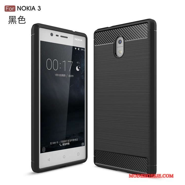 Hoesje Nokia 3 Zacht Zwart Zijde, Hoes Nokia 3 Bescherming Telefoon Fiber