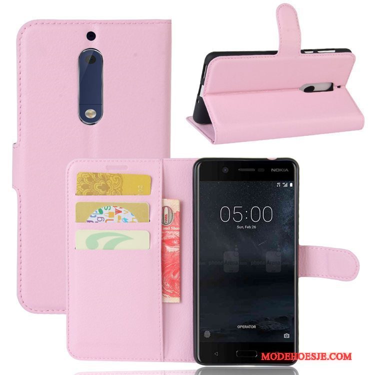 Hoesje Nokia 5 Bescherming Patroon Kaart, Hoes Nokia 5 Leer Telefoon Purper