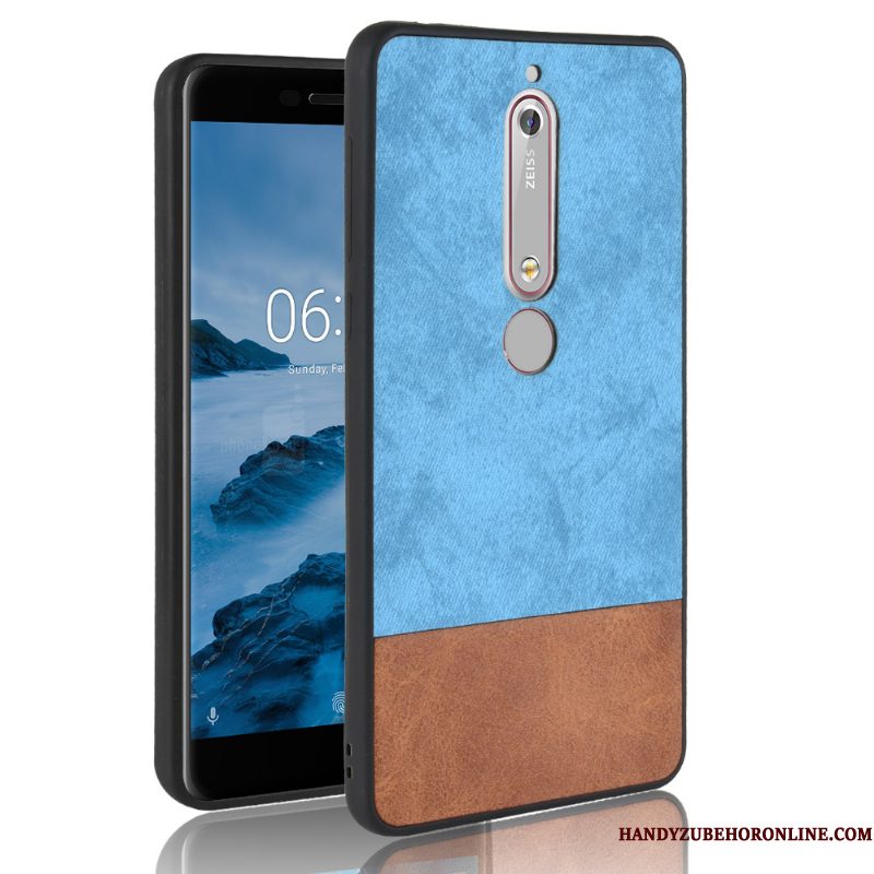 Hoesje Nokia 6.1 Zacht Telefoon Gemengde Kleuren, Hoes Nokia 6.1 Leer Rood Denim