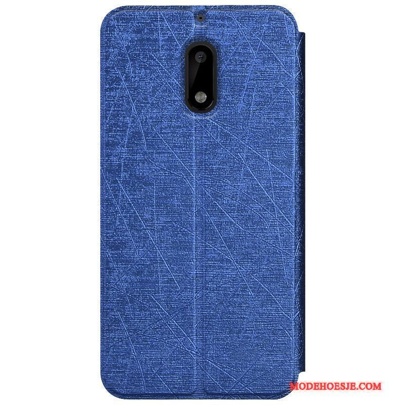 Hoesje Nokia 6 Leer Blauw Wit, Hoes Nokia 6 Zakken Anti-fall Kleur