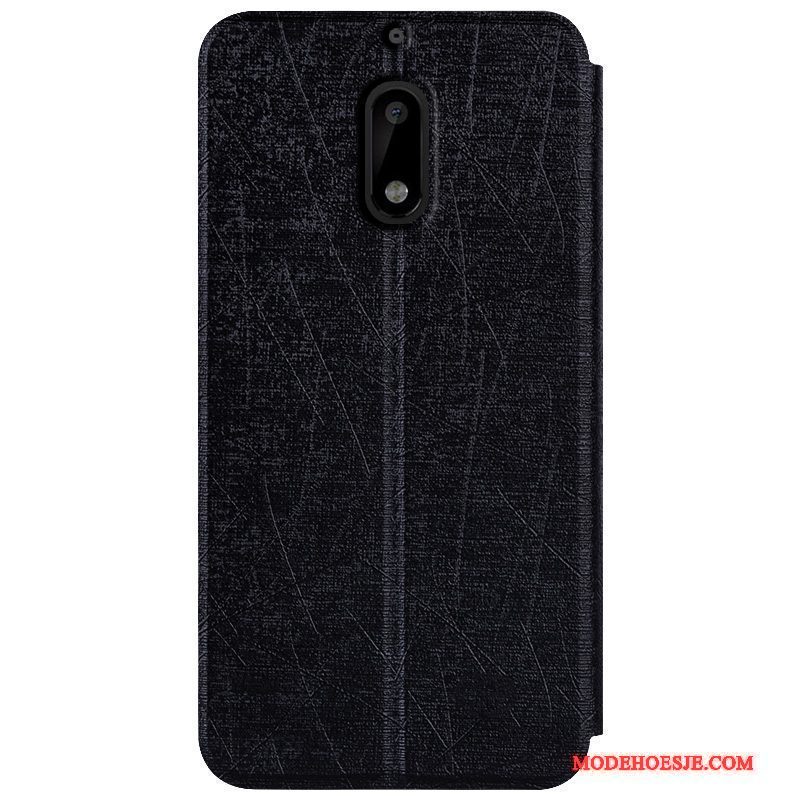 Hoesje Nokia 6 Leer Blauw Wit, Hoes Nokia 6 Zakken Anti-fall Kleur