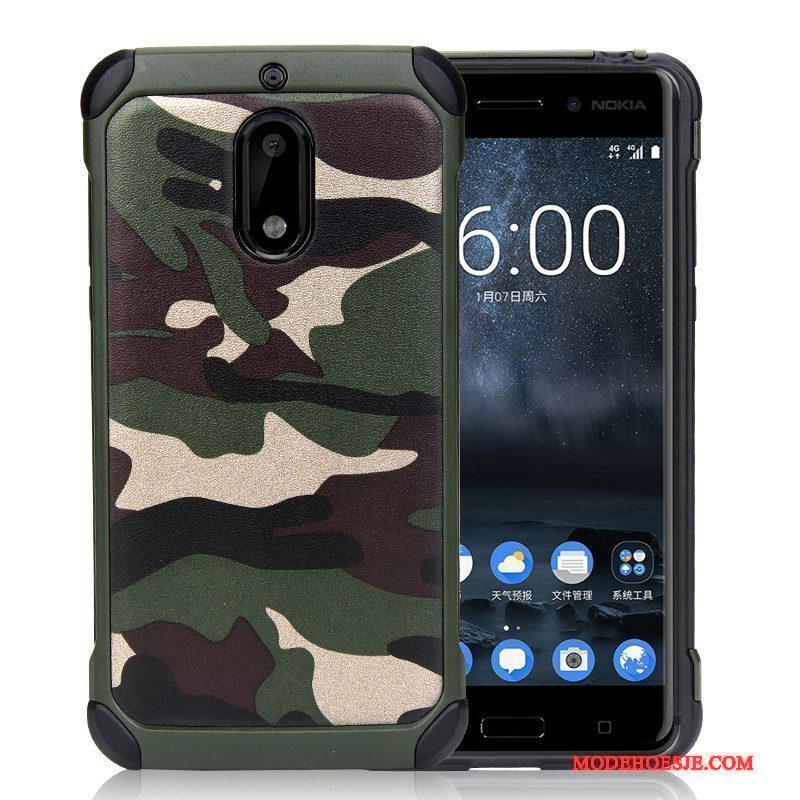 Hoesje Nokia 6 Siliconen Camouflage Anti-fall, Hoes Nokia 6 Ondersteuning Telefoon Trend