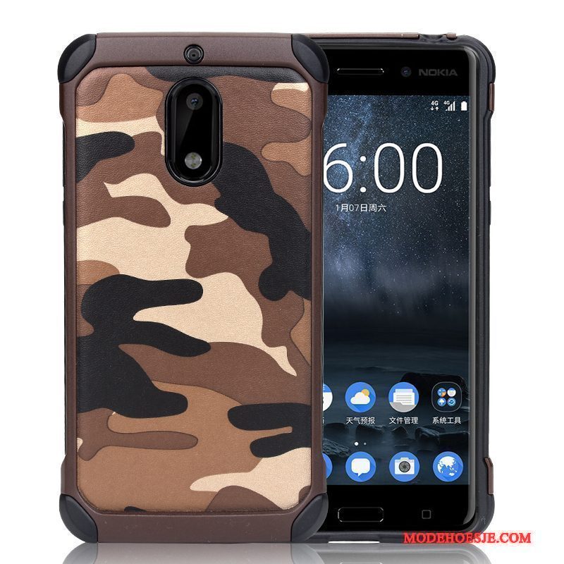 Hoesje Nokia 6 Siliconen Camouflage Anti-fall, Hoes Nokia 6 Ondersteuning Telefoon Trend