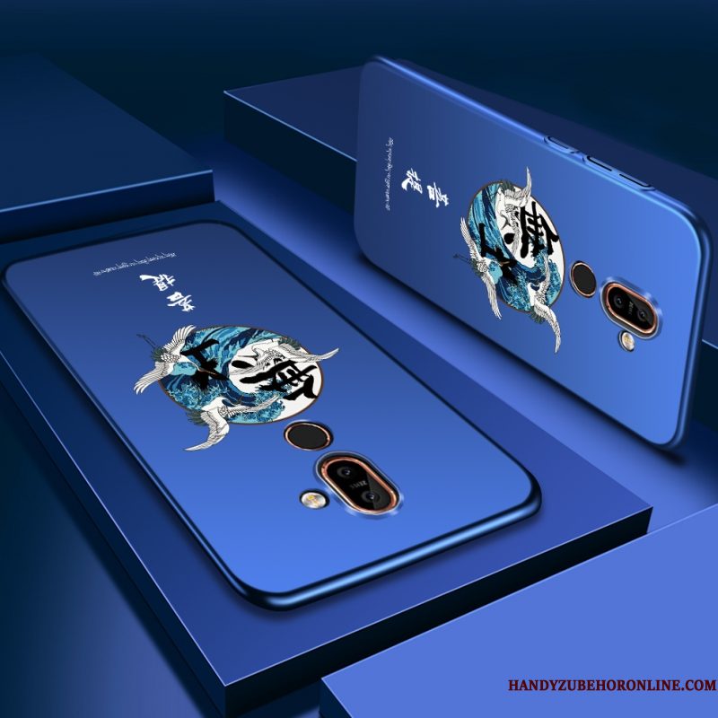 Hoesje Nokia 7 Plus Scheppend Telefoon Schrobben, Hoes Nokia 7 Plus Blauw Persoonlijk
