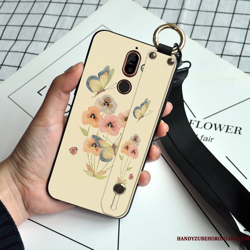 Hoesje Nokia 7 Plus Zacht Hanger Bloemen, Hoes Nokia 7 Plus Siliconen Vlinder Anti-fall