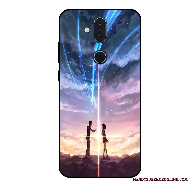 Hoesje Nokia 8.1 Bescherming Purpertelefoon, Hoes Nokia 8.1 Zacht Sterrenhemel Anti-fall