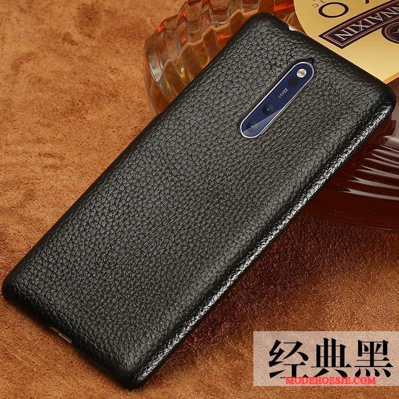 Hoesje Nokia 8 Leer Rood Zwart, Hoes Nokia 8 Hard Anti-fall