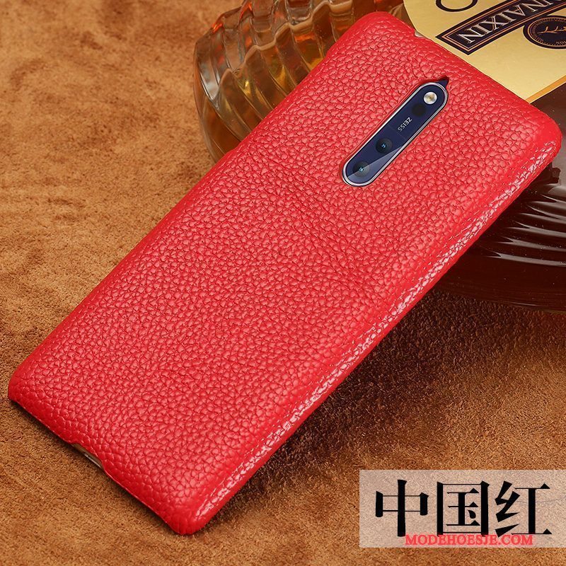 Hoesje Nokia 8 Leer Rood Zwart, Hoes Nokia 8 Hard Anti-fall