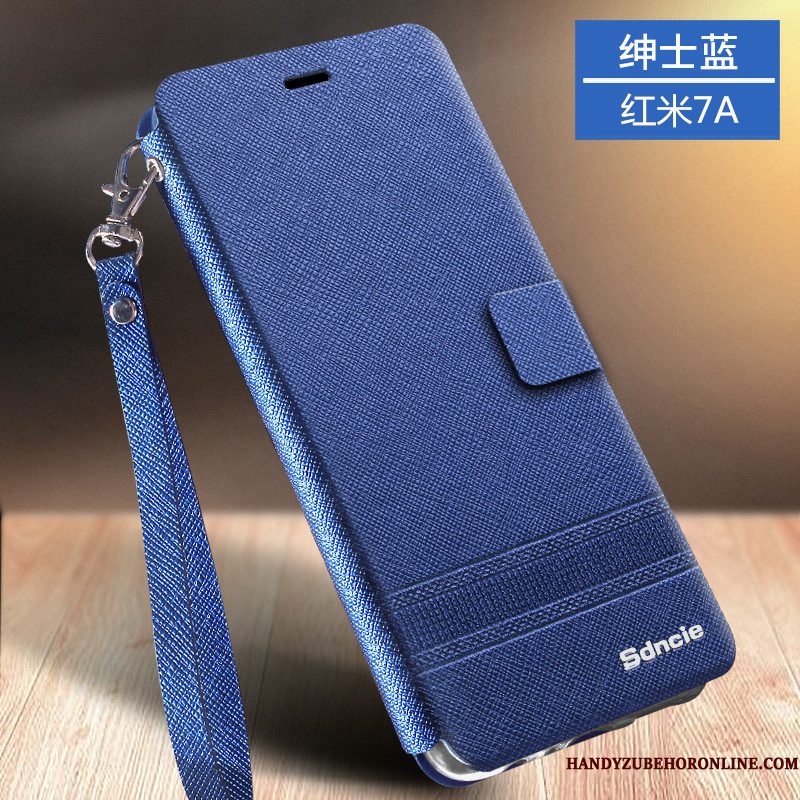 Hoesje Redmi 7a Bescherming Goud Blauw, Hoes Redmi 7a Folio Bedrijf Mini