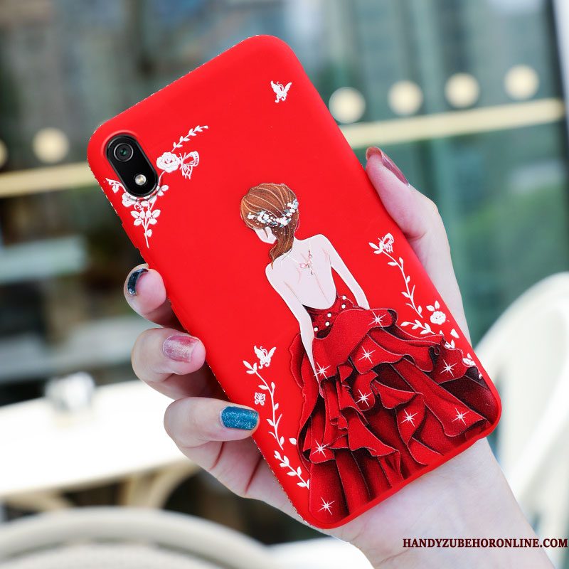 Hoesje Redmi 7a Siliconen Trend Rood, Hoes Redmi 7a Zacht Hanger Mini