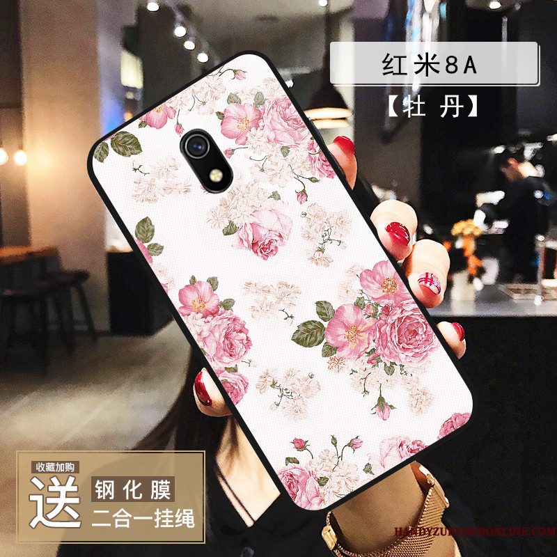 Hoesje Redmi 8a Bescherming Net Red Rood, Hoes Redmi 8a Zakken Glas Bloemen