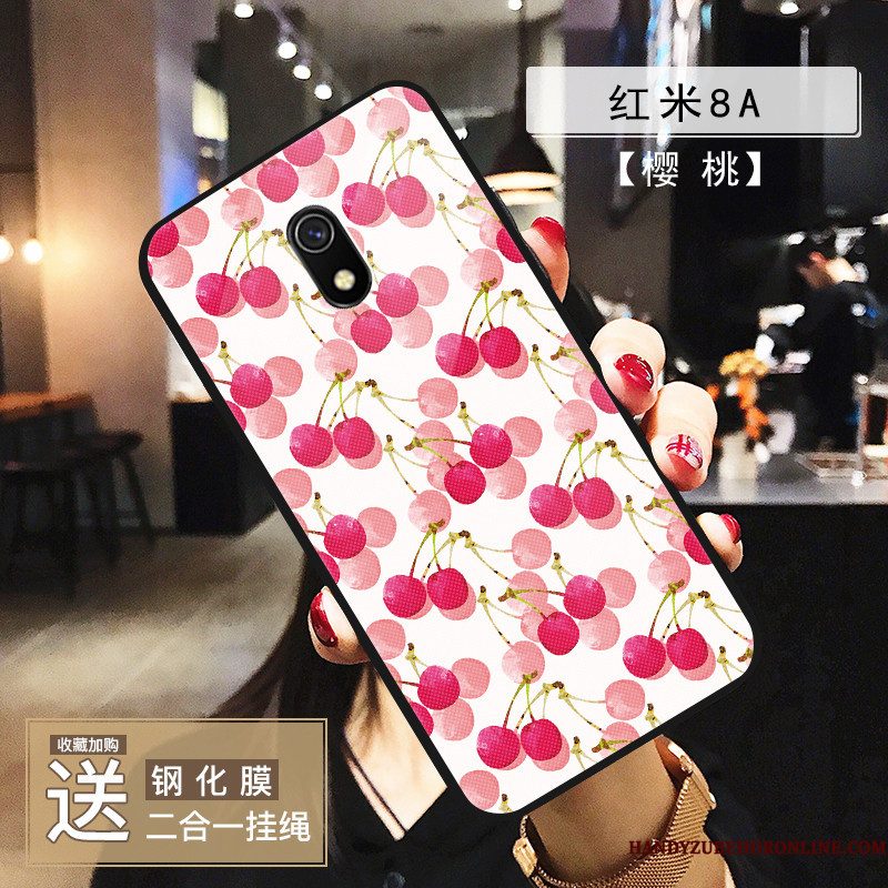 Hoesje Redmi 8a Bescherming Net Red Rood, Hoes Redmi 8a Zakken Glas Bloemen