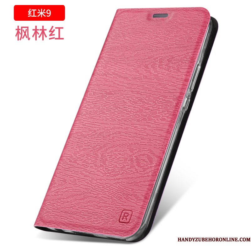 Hoesje Redmi 9 Folio Telefoon Mini, Hoes Redmi 9 Leer Rood Anti-fall