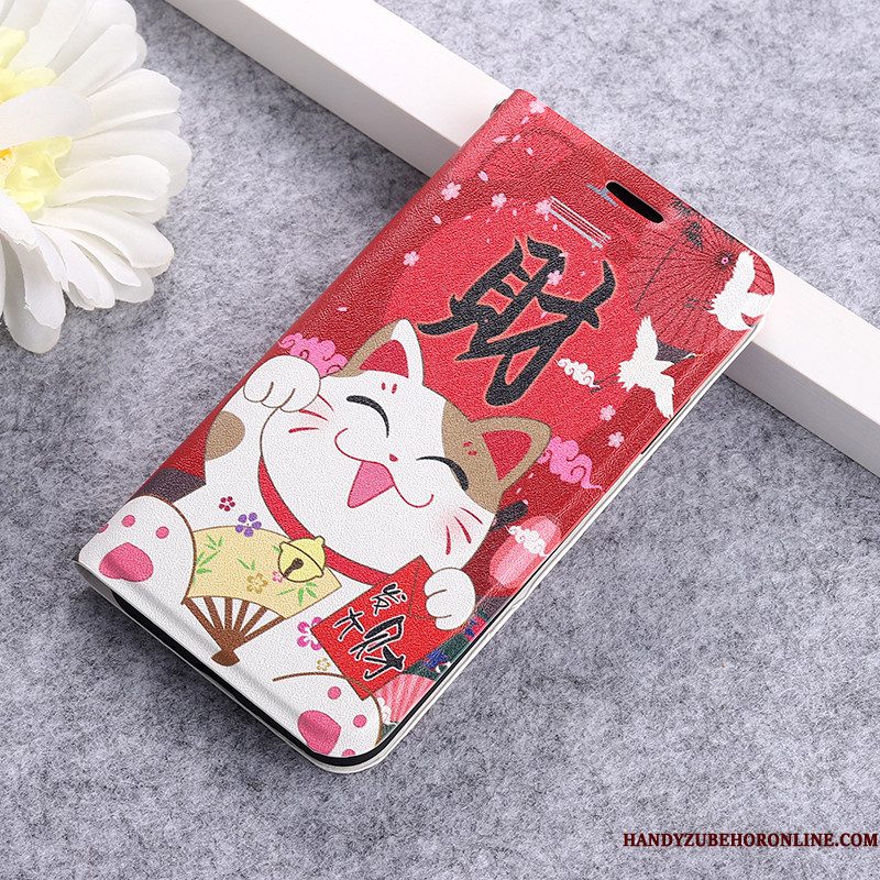 Hoesje Redmi 9 Spotprent Anti-fall Rood, Hoes Redmi 9 Leer Hanger Mini