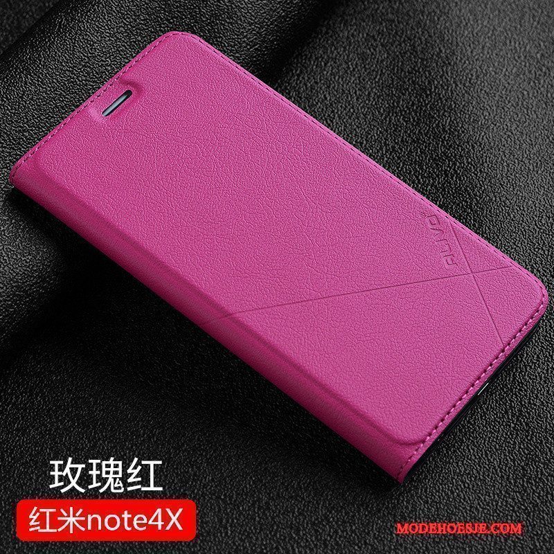 Hoesje Redmi Note 4x Folio Rood Mini, Hoes Redmi Note 4x Leer Telefoon Anti-fall