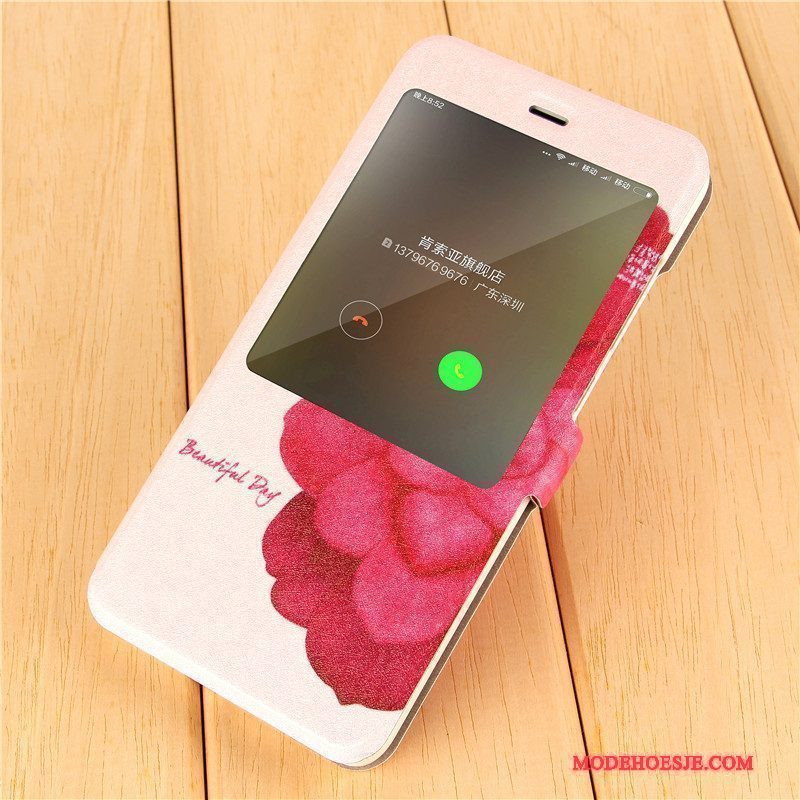 Hoesje Redmi Note 4x Leer Rood Roze, Hoes Redmi Note 4x Spotprent Telefoon Persoonlijk