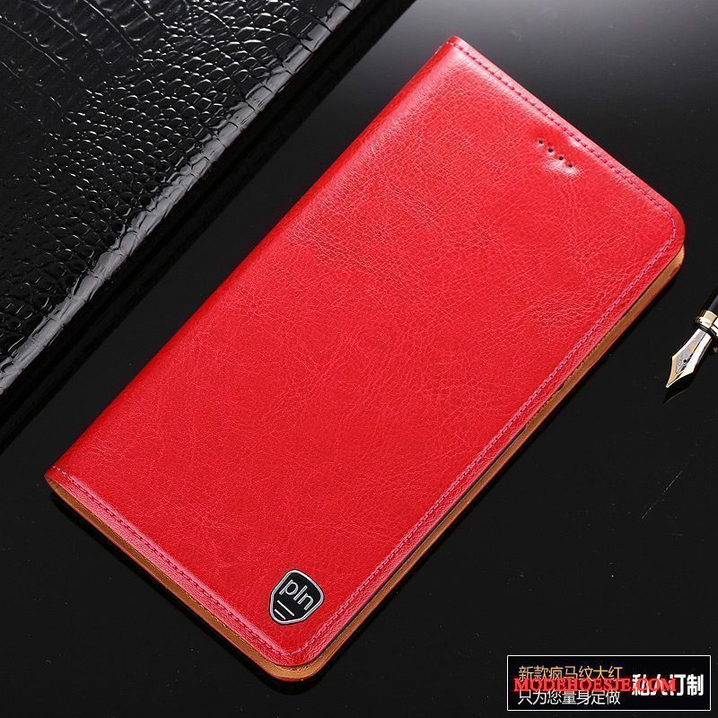 Hoesje Redmi Note 5 Folio Bruin Rood, Hoes Redmi Note 5 Leer