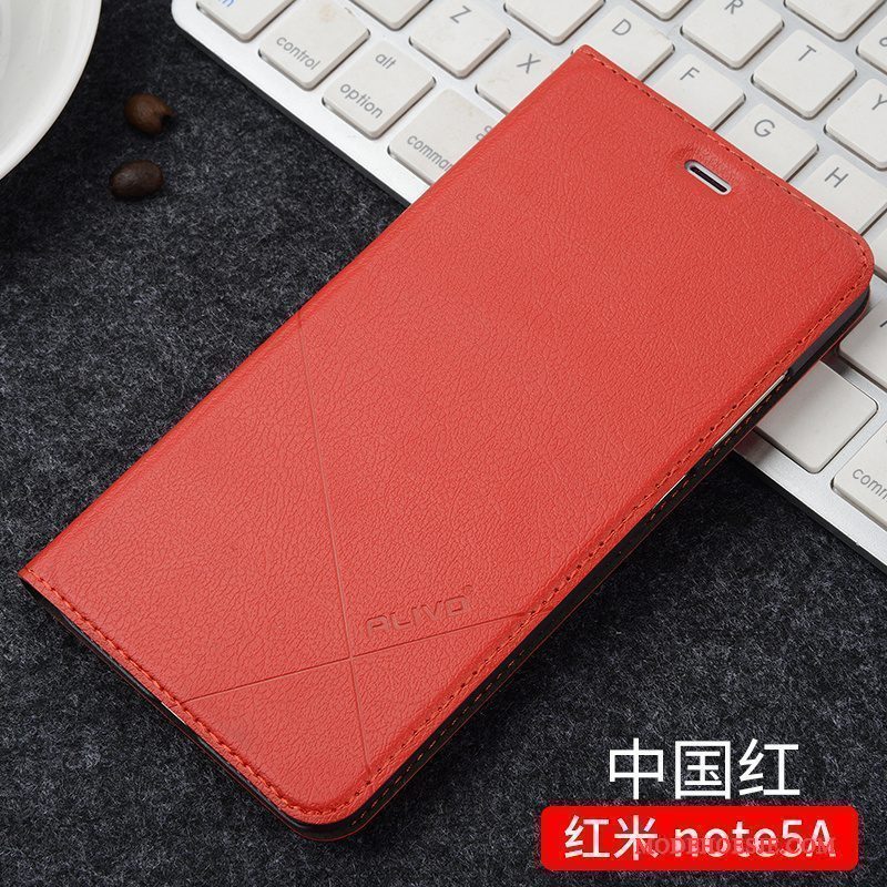 Hoesje Redmi Note 5a Bescherming Roodtelefoon, Hoes Redmi Note 5a Leer Trend Anti-fall