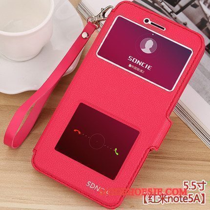 Hoesje Redmi Note 5a Leer Rood Licht, Hoes Redmi Note 5a Zacht Telefoon Groen